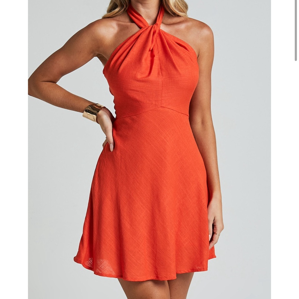 Linen Halter Dress in Orange